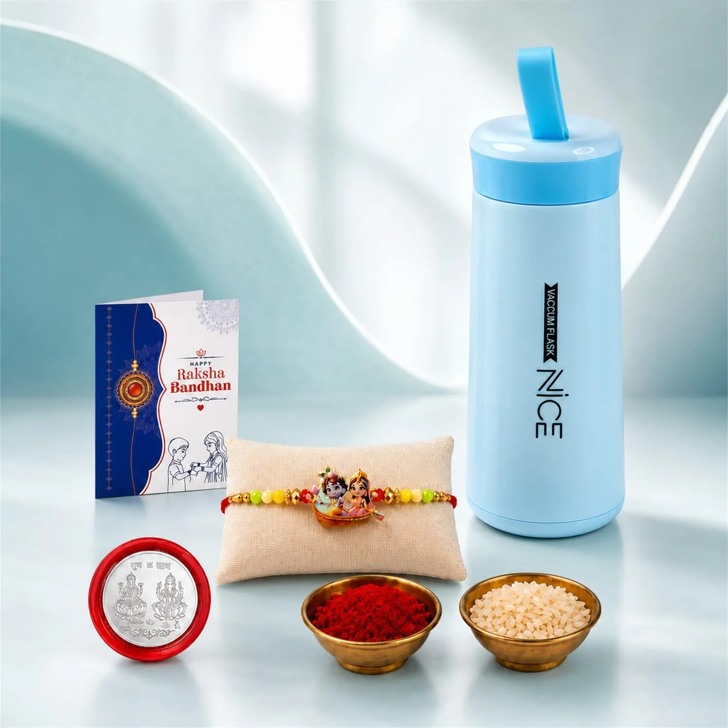 Premium Radhe Krishna Rakhi Combo – Festive Gift Set with Kids Water Bottle 400ml - Buy Online at Alikart