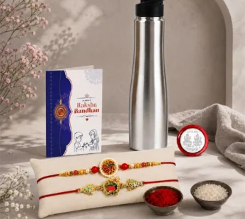 Raksha Bandhan Gift Combo – OM Shree Rakhi & 1000ml SS Bottle