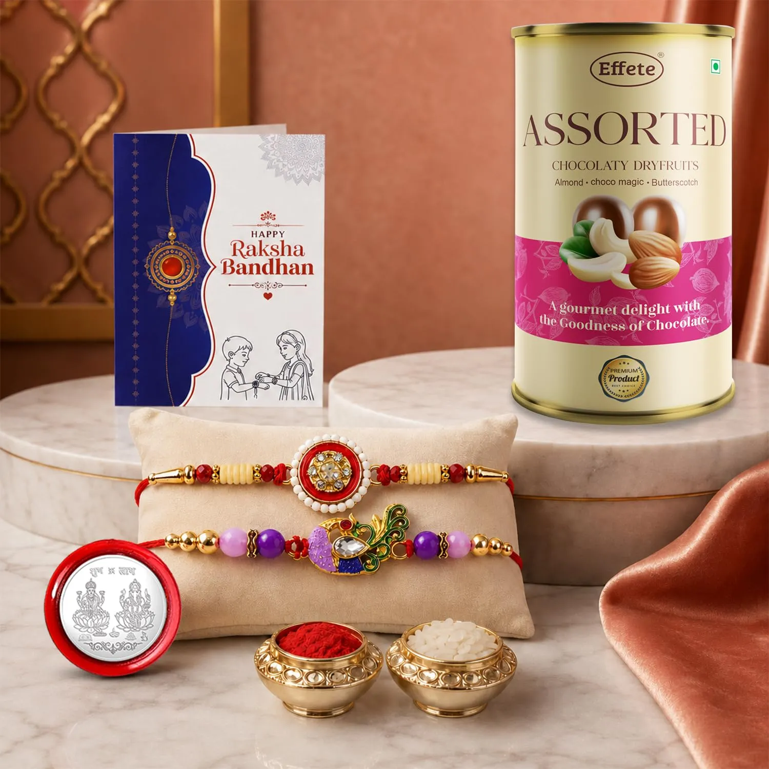 Premium Peacock Rakhi Combo with Choco Emperor Pack of 6 for Bhaiya - Buy Online at Alikart
