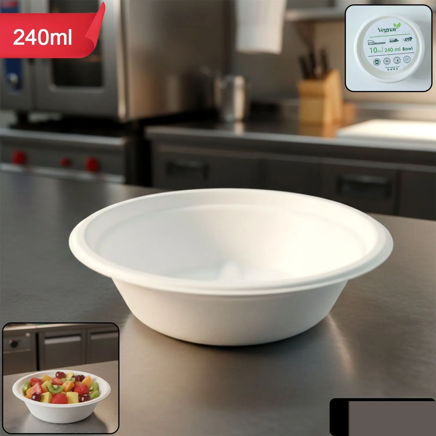 Compostable Bagasse Bowl 240ml – Eco-Friendly 10 Pc Set - Detailed Feature View 1