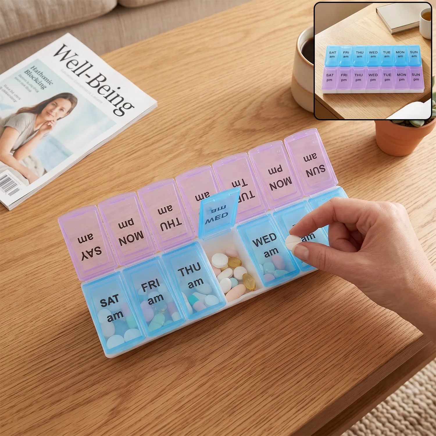 Premium 14 Grid AM PM Weekly Pill Box Organizer for Morning and Evening Dose (1 Pc) - Buy Online at Alikart