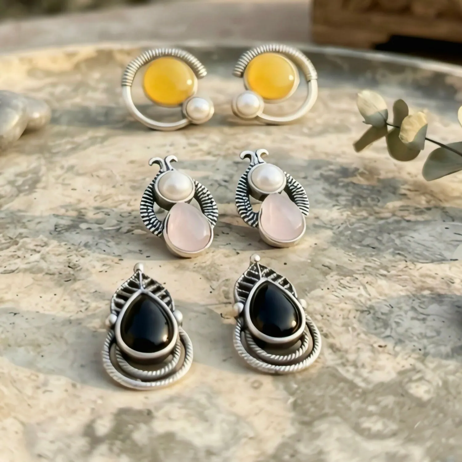 Premium Silver Tone Multi Design Stud Earrings Combo Set for Women - Buy Online at Alikart