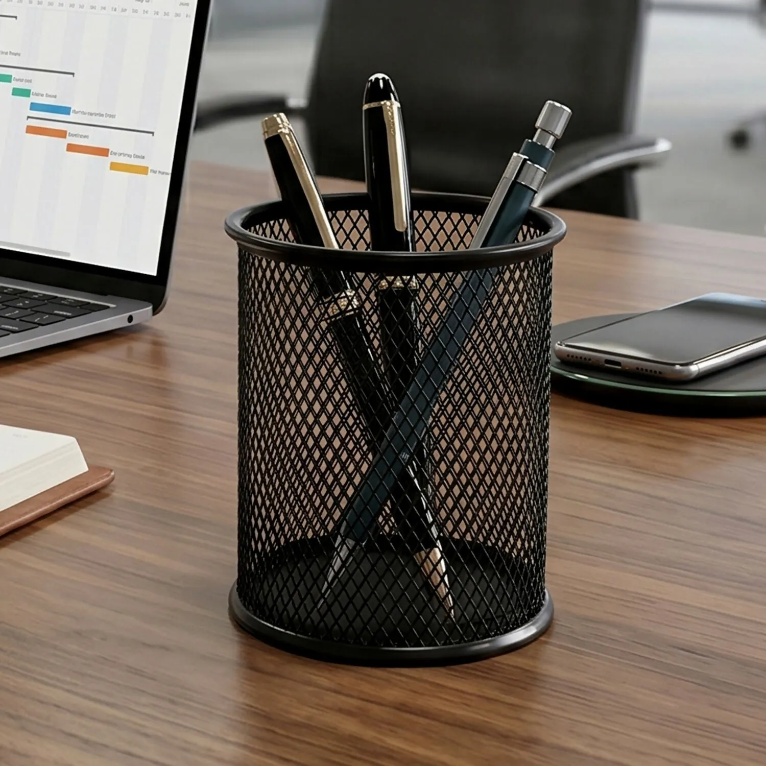 Roundex Metal Pen Stand Black Mesh Desk Organizer For Office And Study Table - Detailed Feature View 2