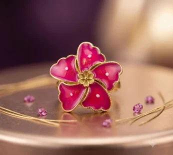 Pink Floral Statement Ring – Adjustable Gold-Tone Fashion Jewelry