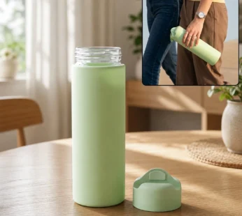 400 ML Glass Travel Water Bottle with Silicone Sleeve for Travellers (1 Pc)
