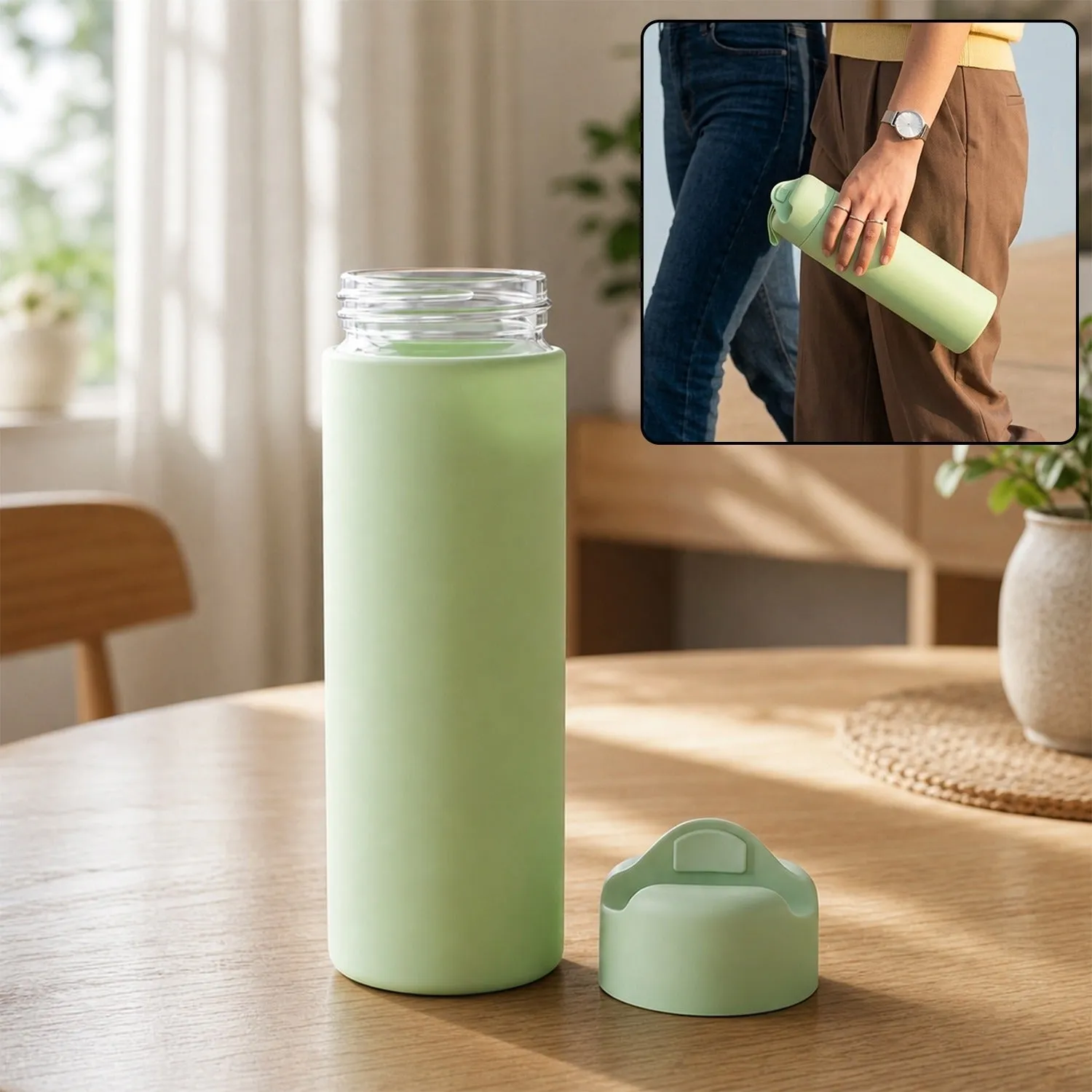 Premium 400 ML Glass Travel Water Bottle with Silicone Sleeve for Travellers (1 Pc) - Buy Online at Alikart