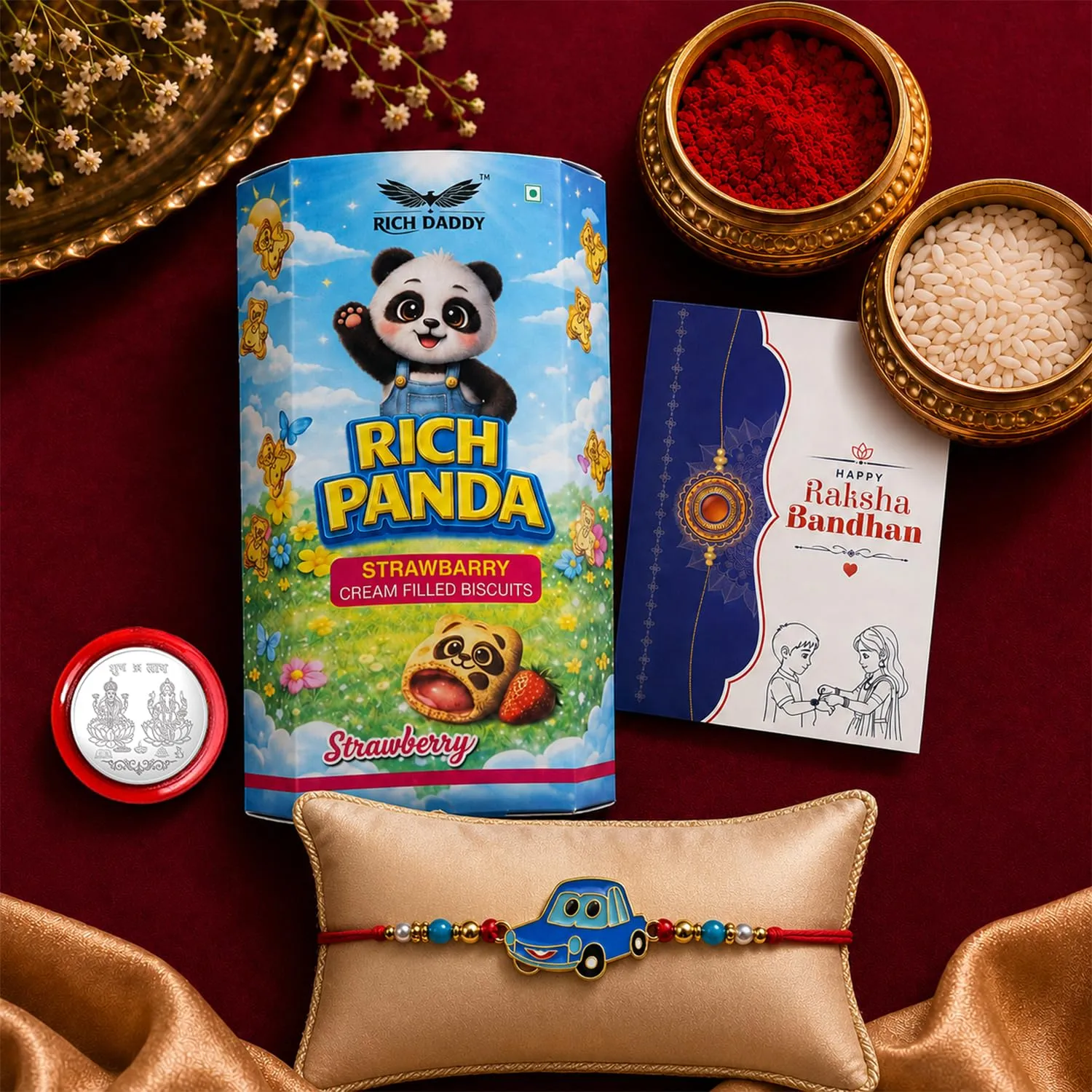 Premium Kids Rakhi Combo – Strawberry Biscuit & Pooja Set for Bhaiya - Buy Online at Alikart