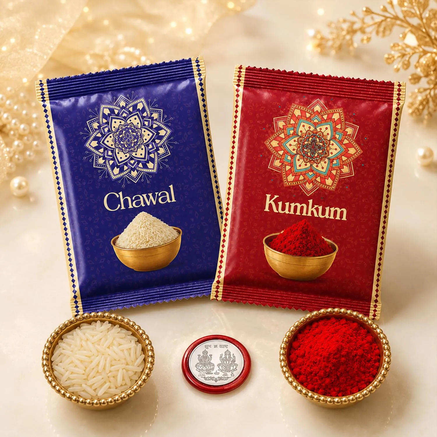 Rakhi Gift Combo – Multicolor Rakhi with Wafer Rolls & Puja Kit - Detailed Feature View 2