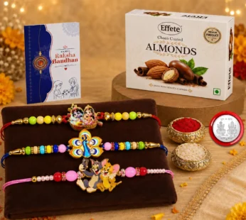 Radhe Krishna Rakhi Combo Raksha Bandhan Gift with Choco Almonds