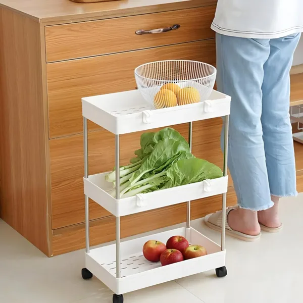 3-Tier Rolling Utility Trolley with Wheels – Multi-Purpose Storage Rack Cart for Kitchen, Bathroom, Office & Home Organization