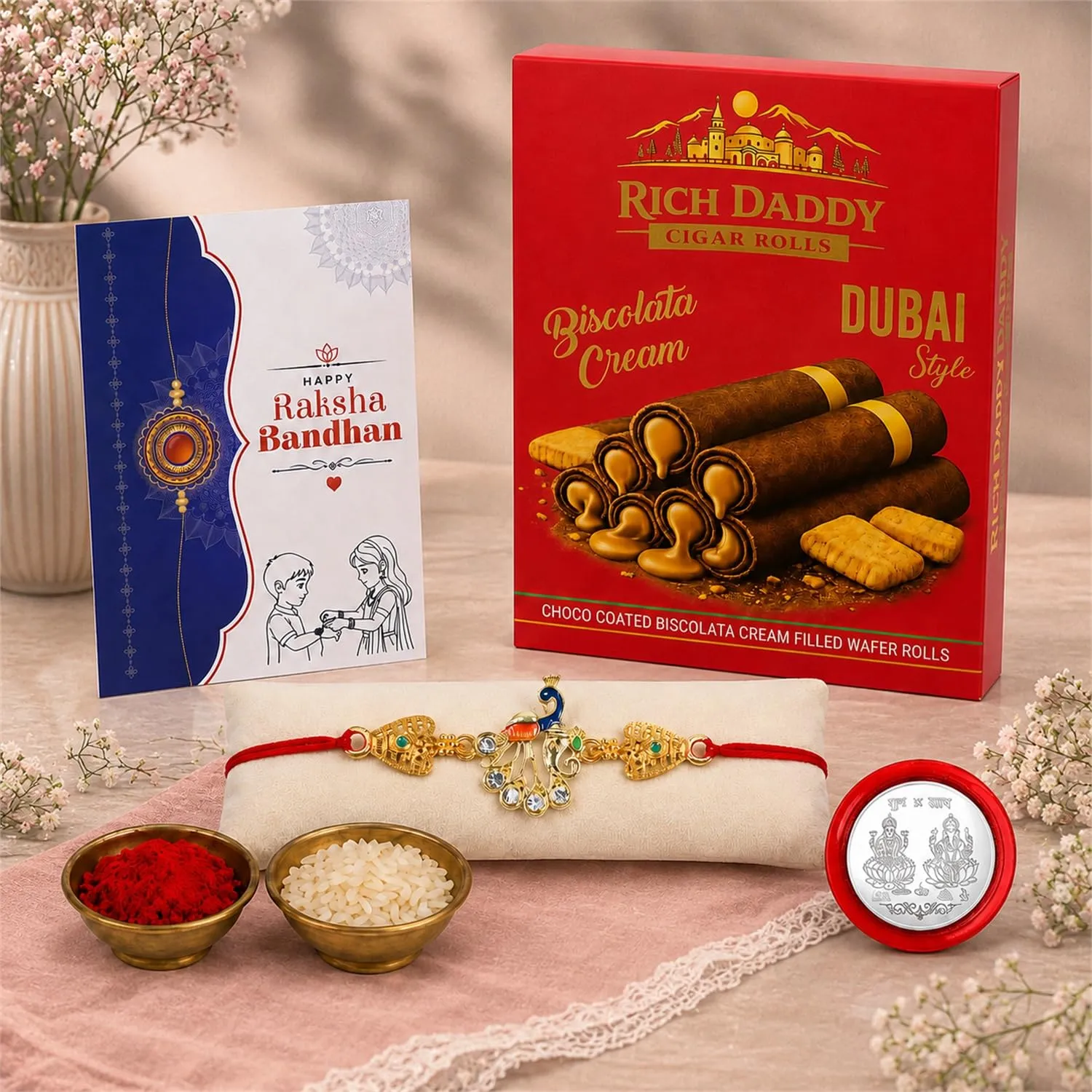 Premium Raksha Bandhan Rakhi Gift Combo for Brother with Wafer Rolls - Buy Online at Alikart