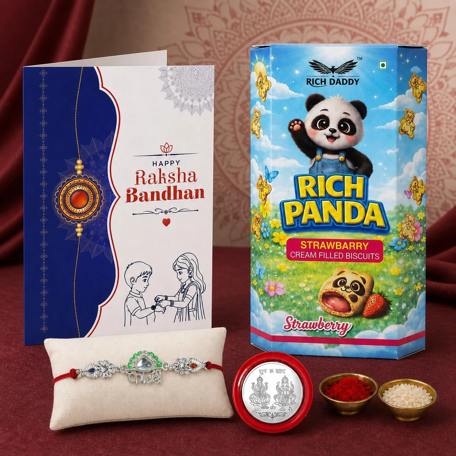 Premium Raksha Bandhan Gift Combo Kanha Rakhi Strawberry Biscuit Pack of 5 - Buy Online at Alikart