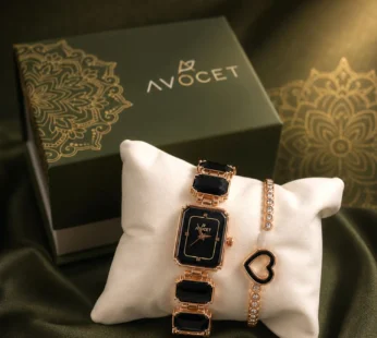 Black Dial Bracelet Strap Women’s Analog Watch with Elegant Chronograph Style Design