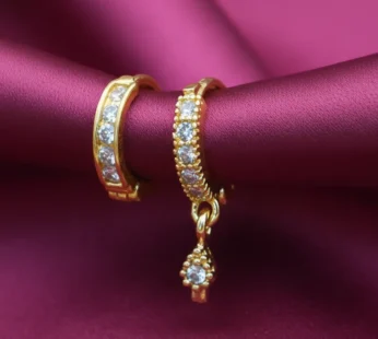 Gold Plated Crystal Huggie Hoop nosepin with AD for women and girls Combo Pack of 2