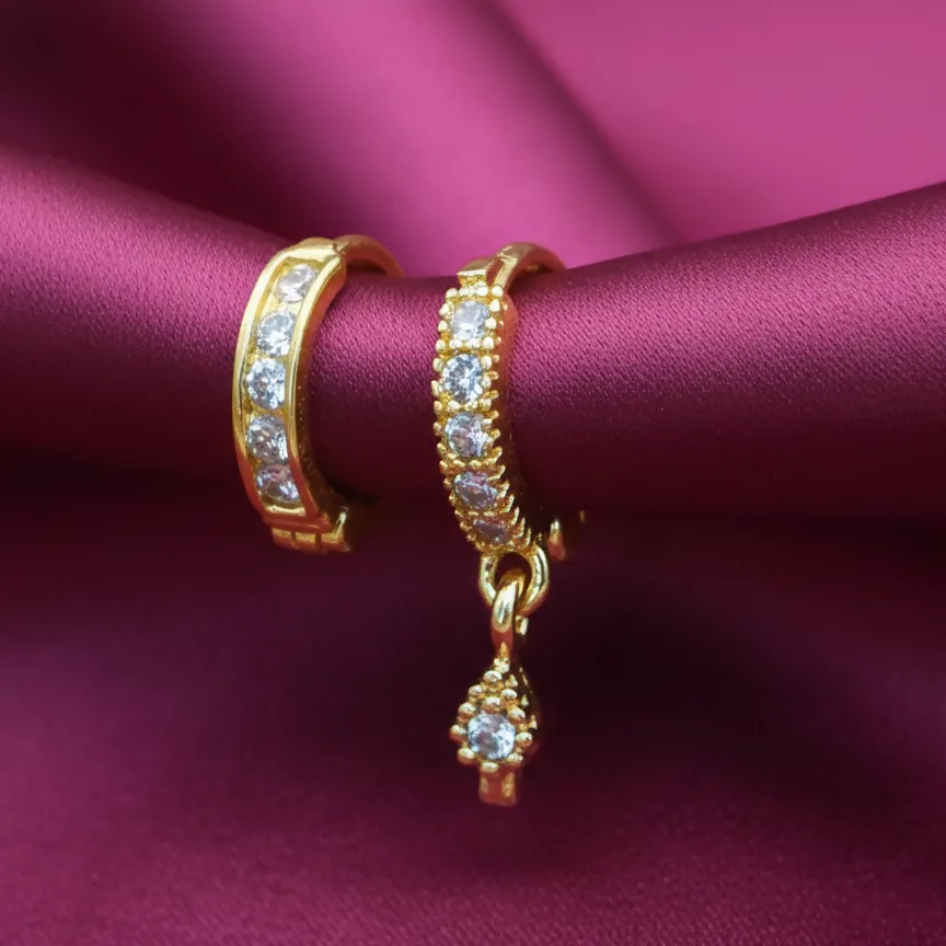Premium Gold Plated Crystal Huggie Hoop nosepin with AD for women and girls Combo Pack of 2 - Buy Online at Alikart