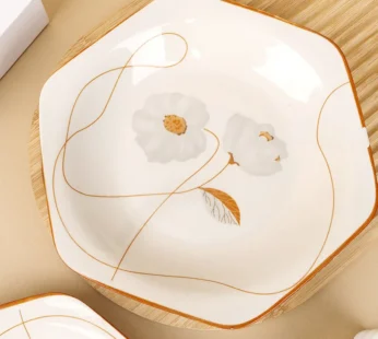 Printed 8-Inch Hexagonal Plate – Stylish Ceramic Snack & Dessert Plate (1 Pc)