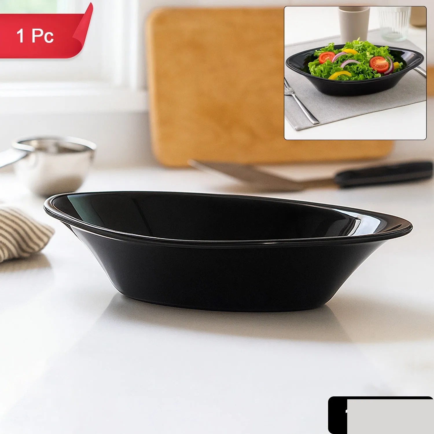 Black Plastic Marin Serving Bowl – Oval Deep and Durable - Detailed Feature View 1