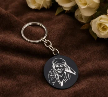 Sai Baba Round Keychain Black Metal Engraved Blessing Design Keyring for Bike Car