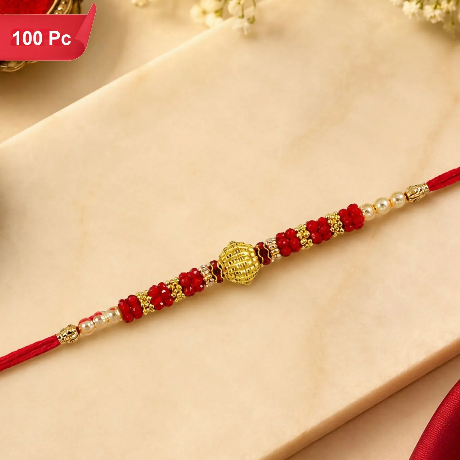 Premium Red Bead Rakhi Golden Centerpiece Pearl Details for Raksha Bandhan (100pcs) - Buy Online at Alikart