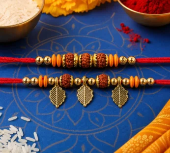 Leaf Feather Motif Design Bhai Bhabhi Rakhi with Leaf Charms and Beads for Gifting
