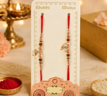 Rudraksha Beaded Crystal Charm Bhai Bhabhi Rakhi with Pearl Drops for Raksha Bandhan