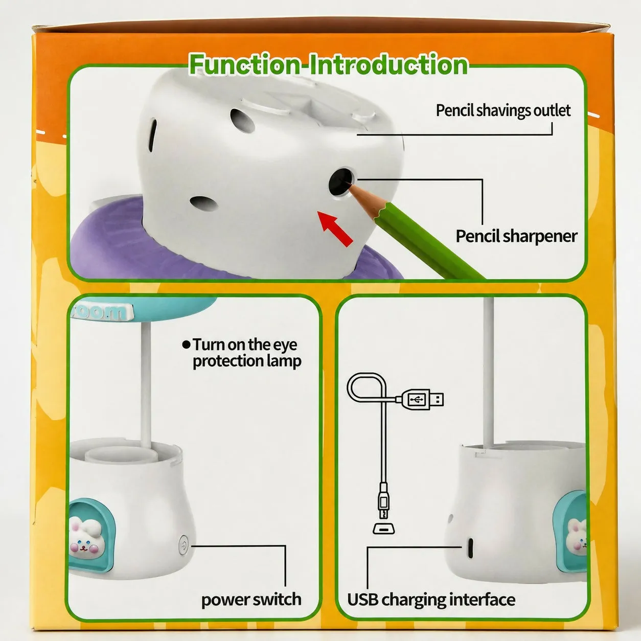 Purple Cute Mushroom LED Desk Lamp with Pencil Holder & Sharpener for Kids - Detailed Feature View 4