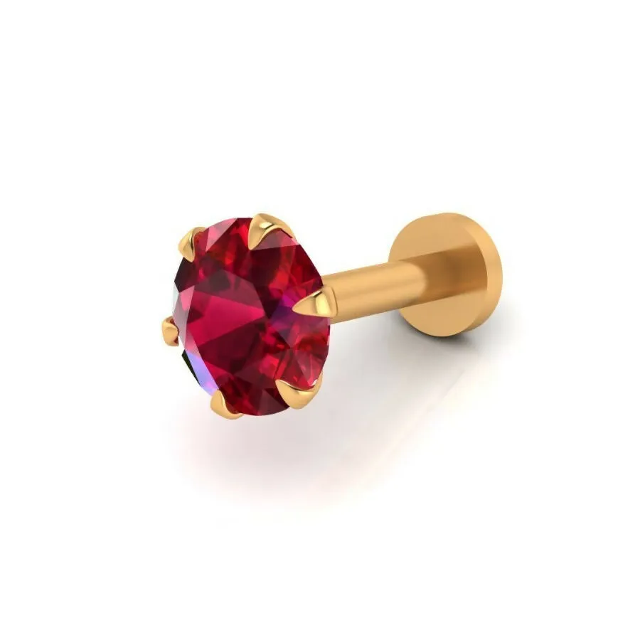Gold plated Ruby Flat Back Stud Earring Internally Threaded for women and girls - Detailed Feature View 3