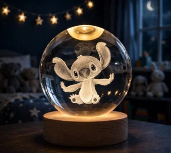 3D Crystal Cartoon Character LED Night Lamp with Wooden USB Base