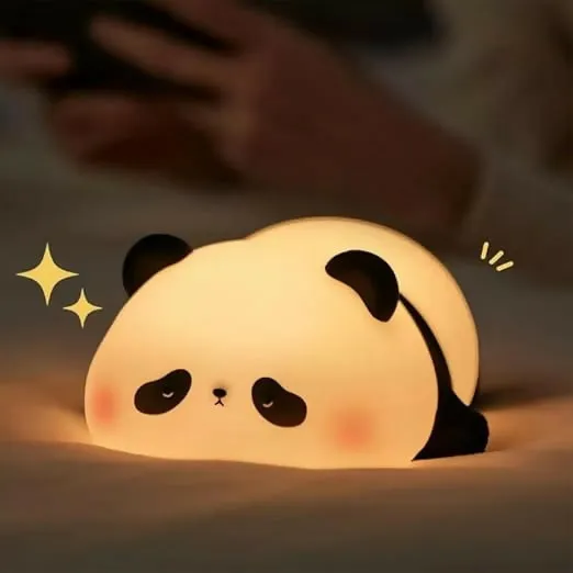 Cute Panda Silicone LED Night Lamp, USB Rechargeable Touch Bedside Light - Detailed Feature View 1