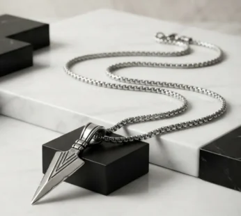 Silver Arrow Head Pendant Necklace for Men Spear Design with Box Chain Neckpiece