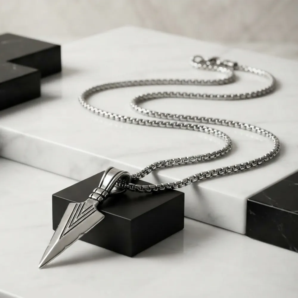 Premium Silver Arrow Head Pendant Necklace for Men Spear Design with Box Chain Neckpiece - Buy Online at Alikart
