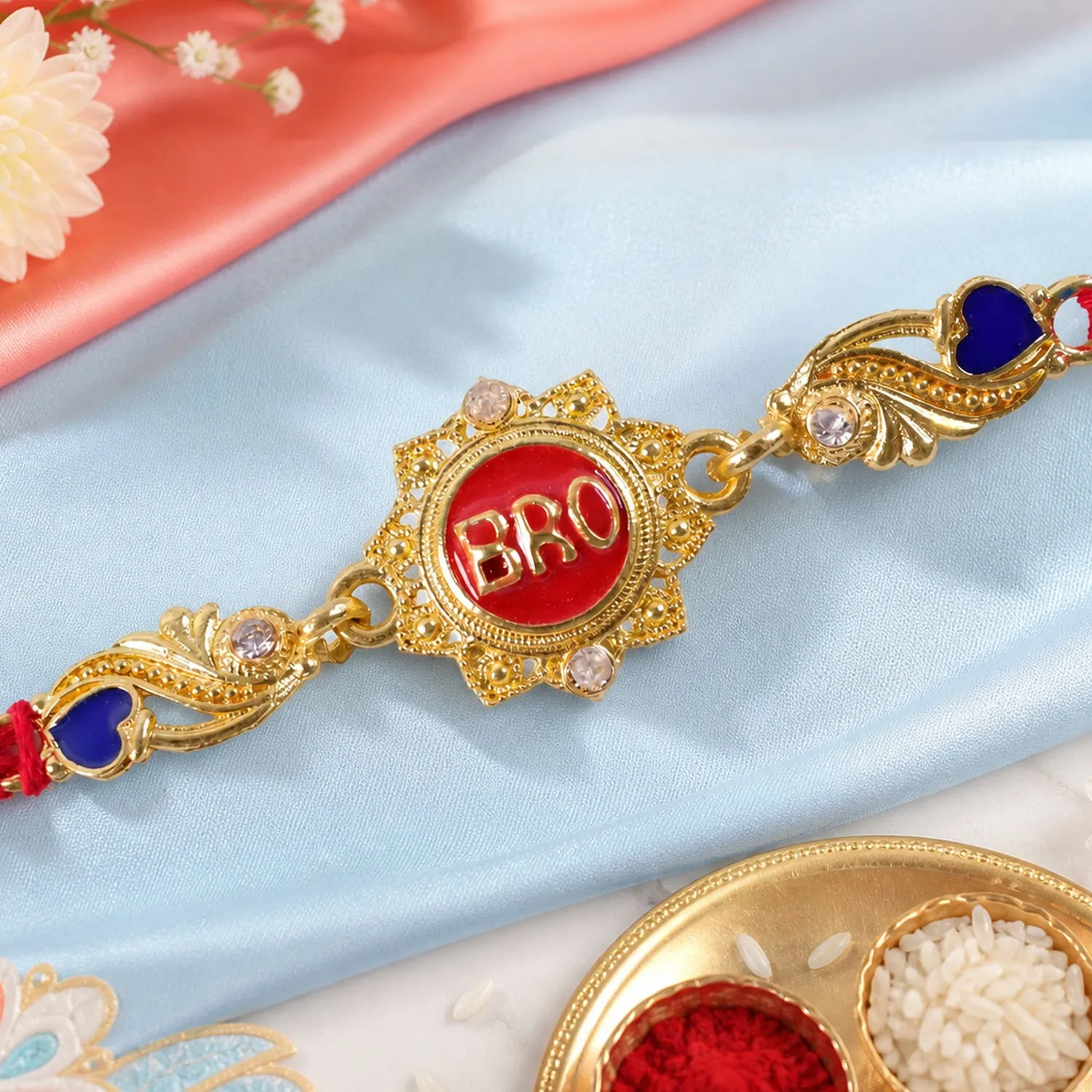 Premium Designer Rakhi with BRO Text Plaque, clean frame and display look for Gift Styling - Buy Online at Alikart