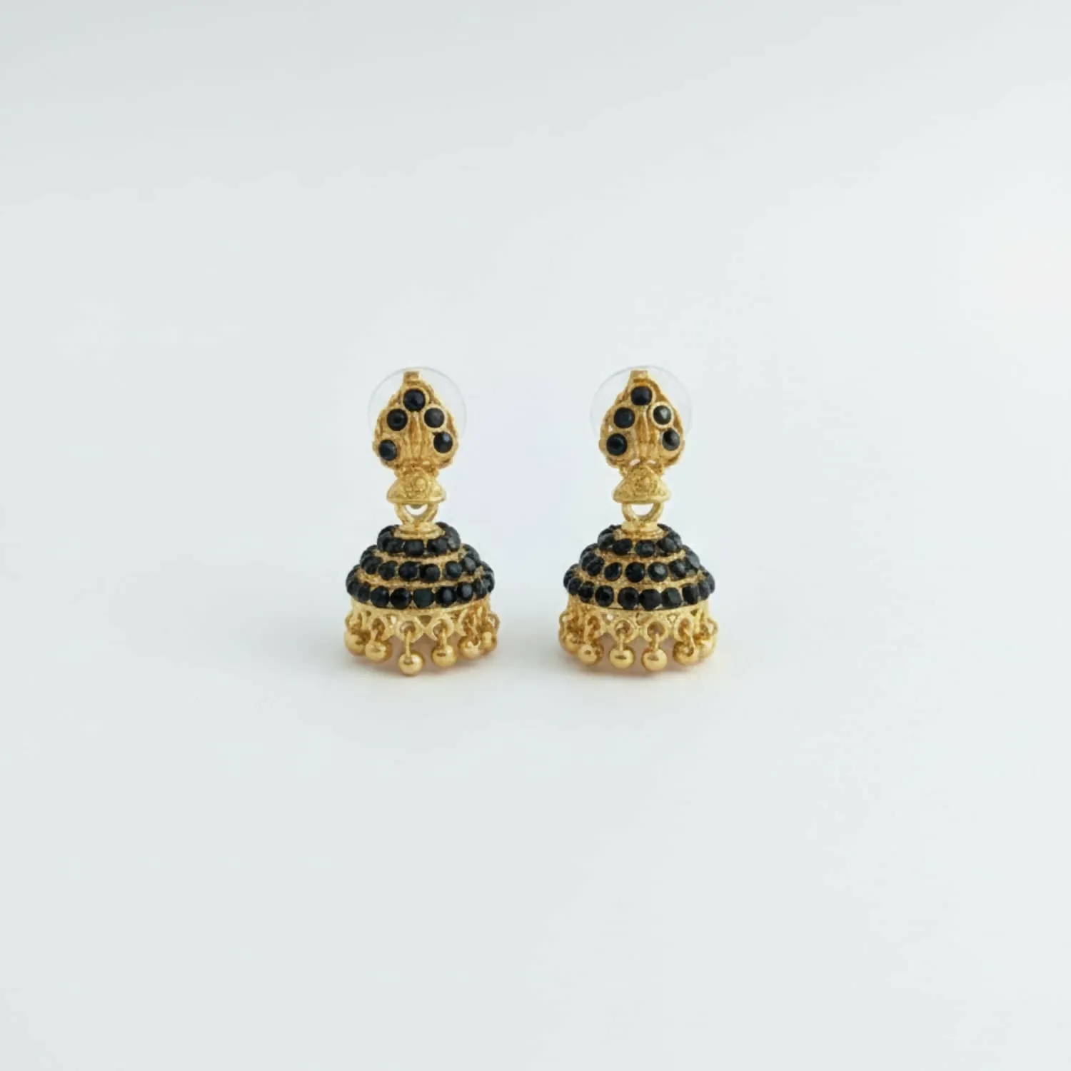 Golden Jhumka Earrings – Antique Style with Enamel Detailing - Detailed Feature View 3