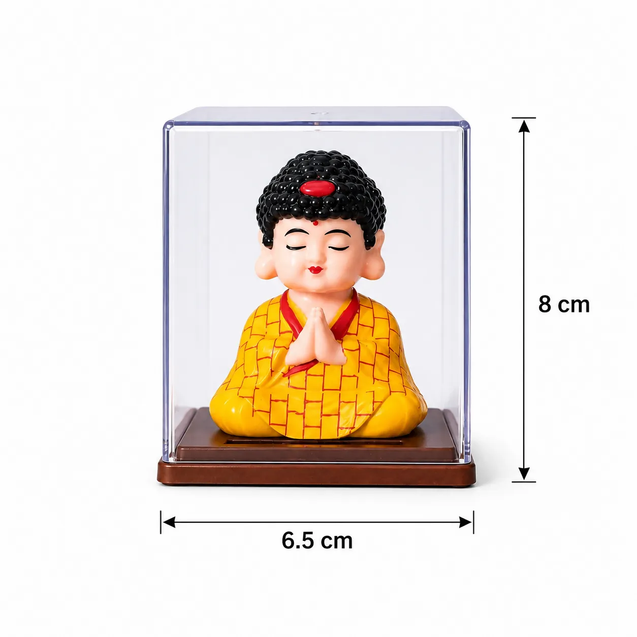 Solar Bobble Head Buddha Idol in Display Case for Car Dashboard & Home Decor (Color may vary 1 PC) - Detailed Feature View 5