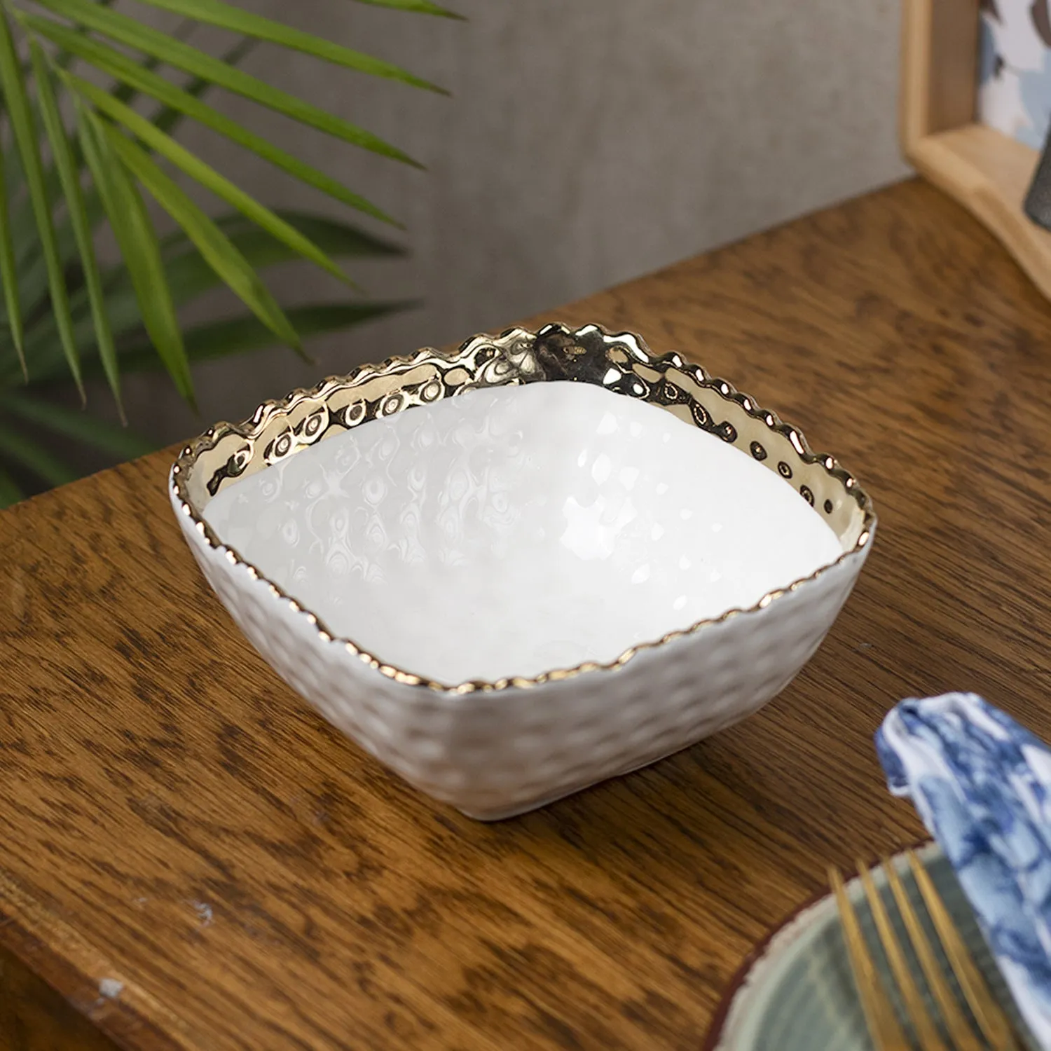 Premium Antique Off White Ceramic Square Serving Dish - 18 x 18 x 7CM - Buy Online at Alikart