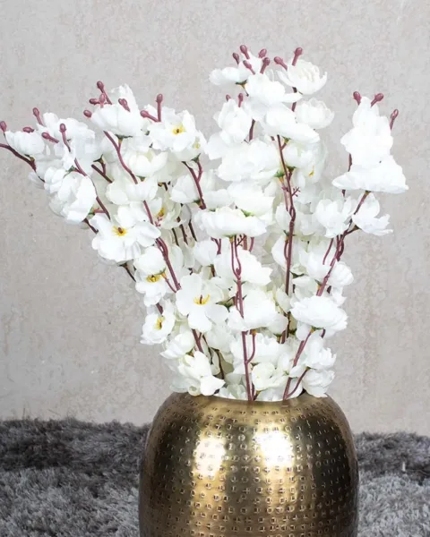 Artificial Flower Plant, Cherry Blossom, Polyester, White, Set of 2