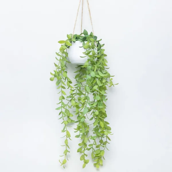 Artificial Greenery Hanging Plant With White Pot – For Wall Décor