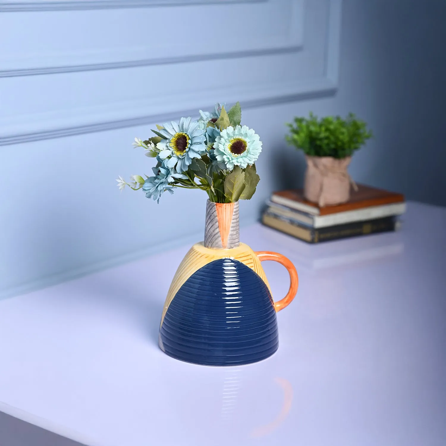 Asymmetrical Elegance – Blue & Yellow Vase