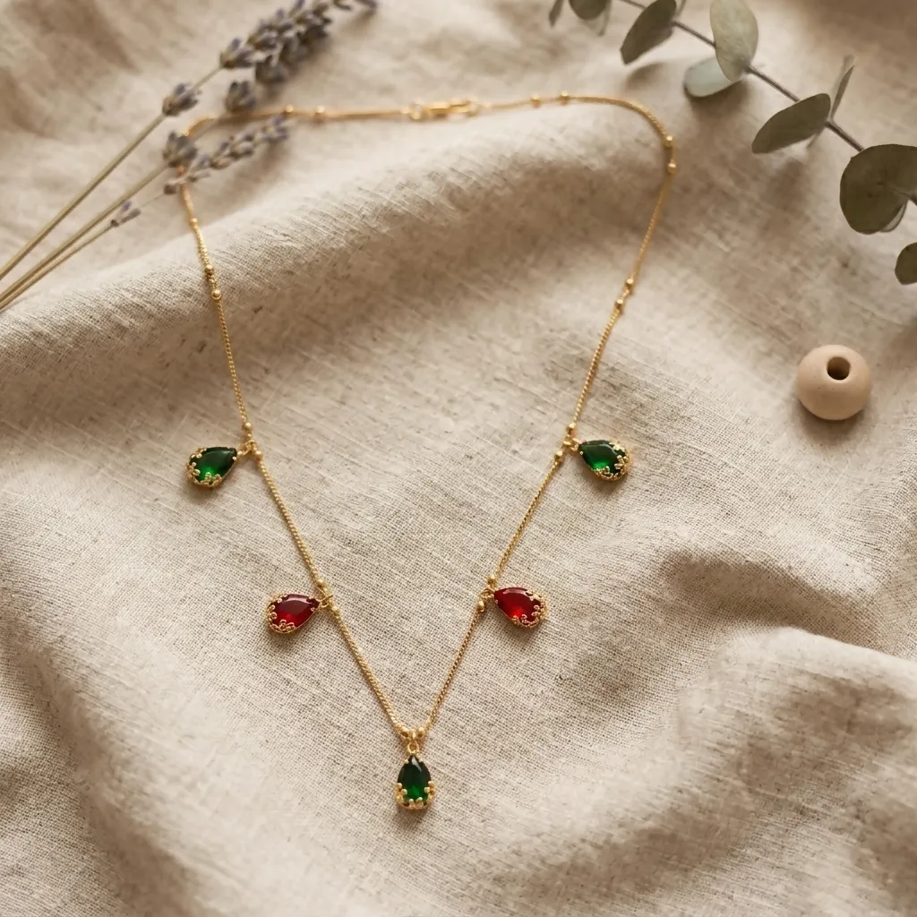 Premium Minimalist Gold Necklace with Clear Faceted Teardrop Gemstone - Buy Online at Alikart