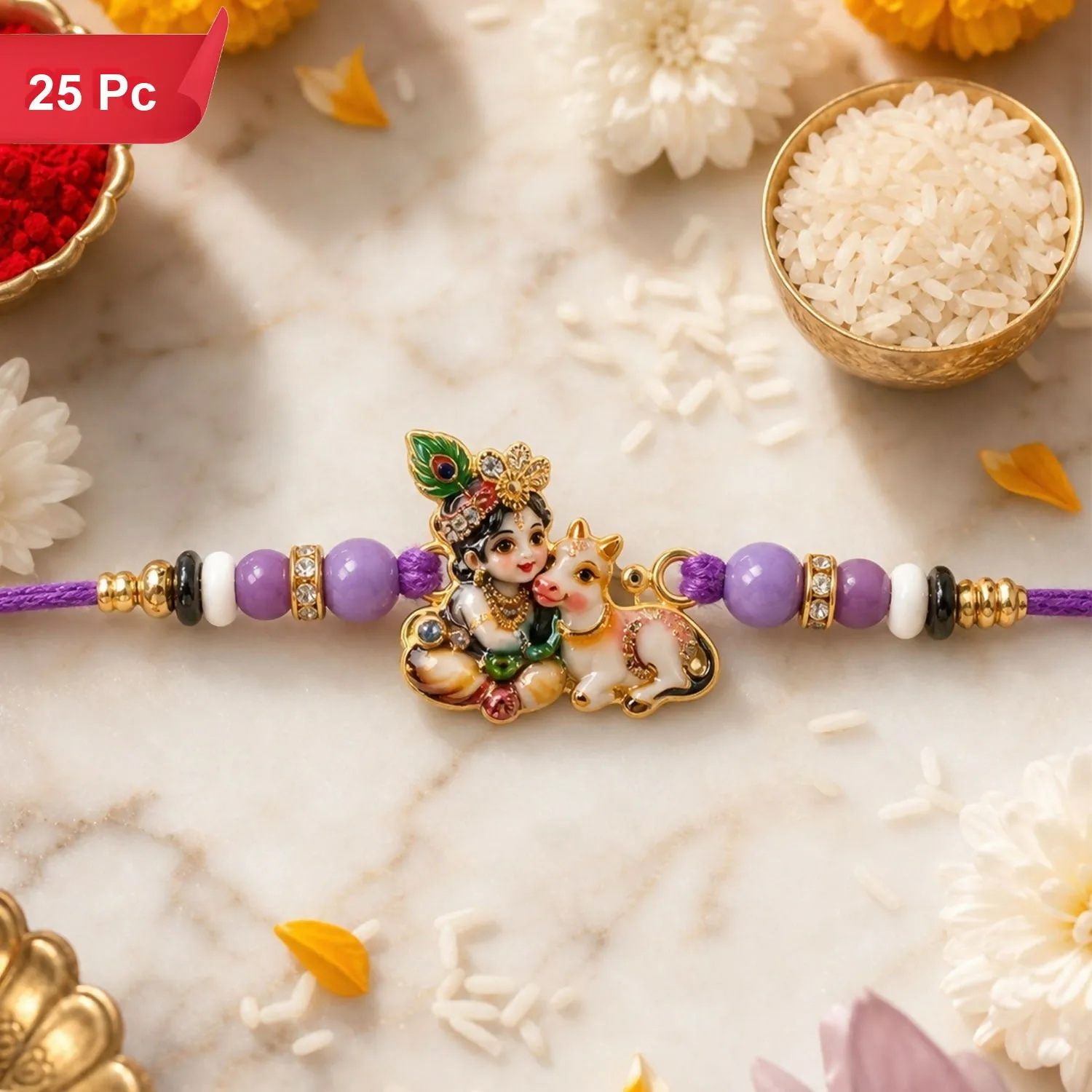 Bal Krishna Rakhi Divine Cow Beaded for Raksha Bandhan