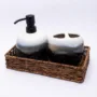 Premium Bathroom Set, Rust Proof Chrome Finish, with Wooden Top, Blue, Ceramic - Buy Online at Alikart