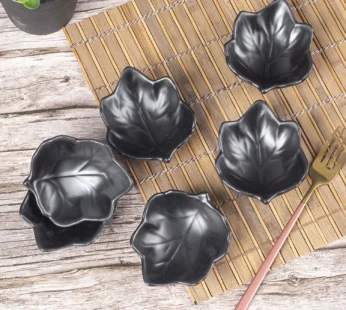 Black Melamine ‘Maple Leaf’ Ultra Mini Bowls, Each 30mL, Set Of 6 Pcs