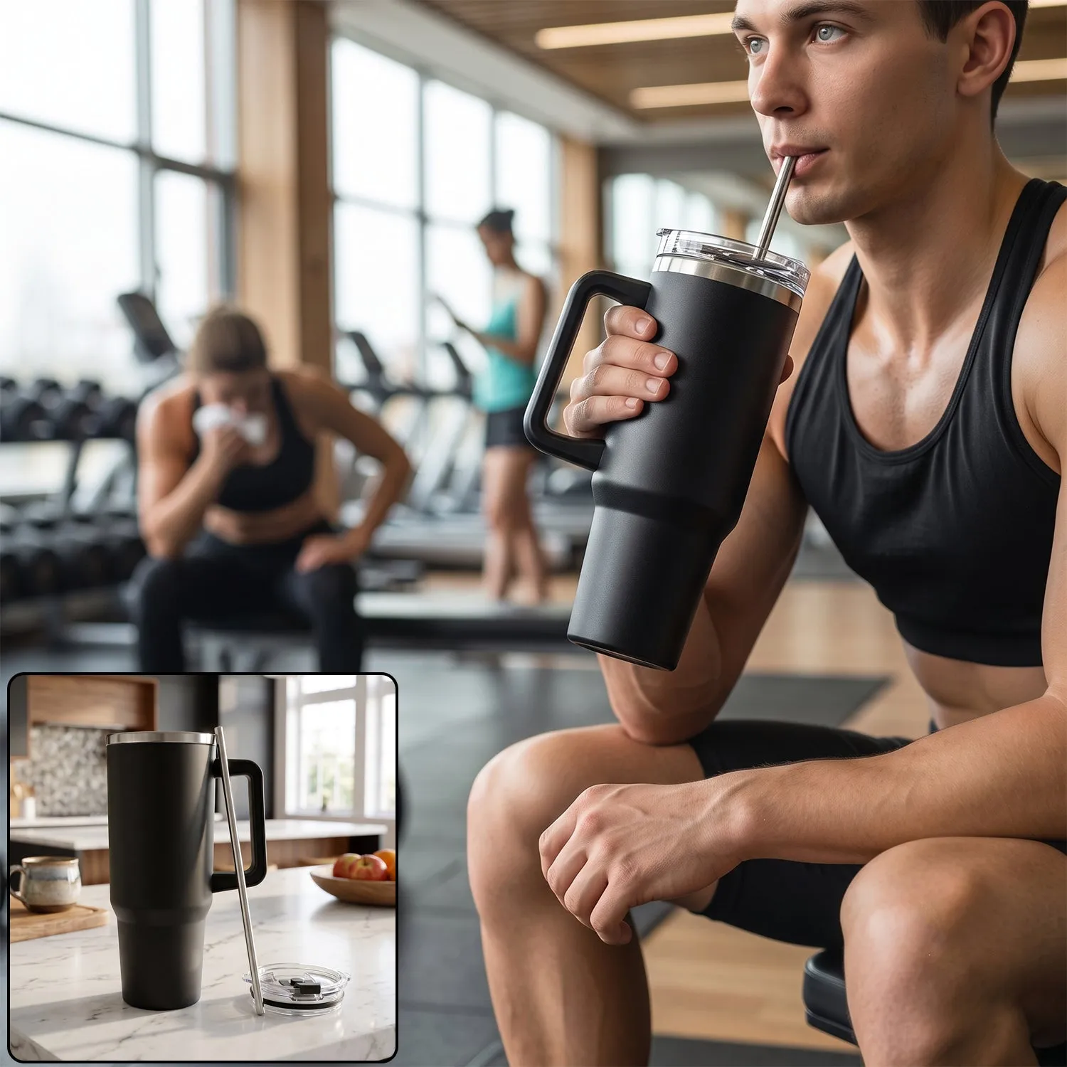 Premium Konvex Hydra Insulated Travel Tumbler 1200 ML with Handle Straw Black (1 Pc) - Buy Online at Alikart