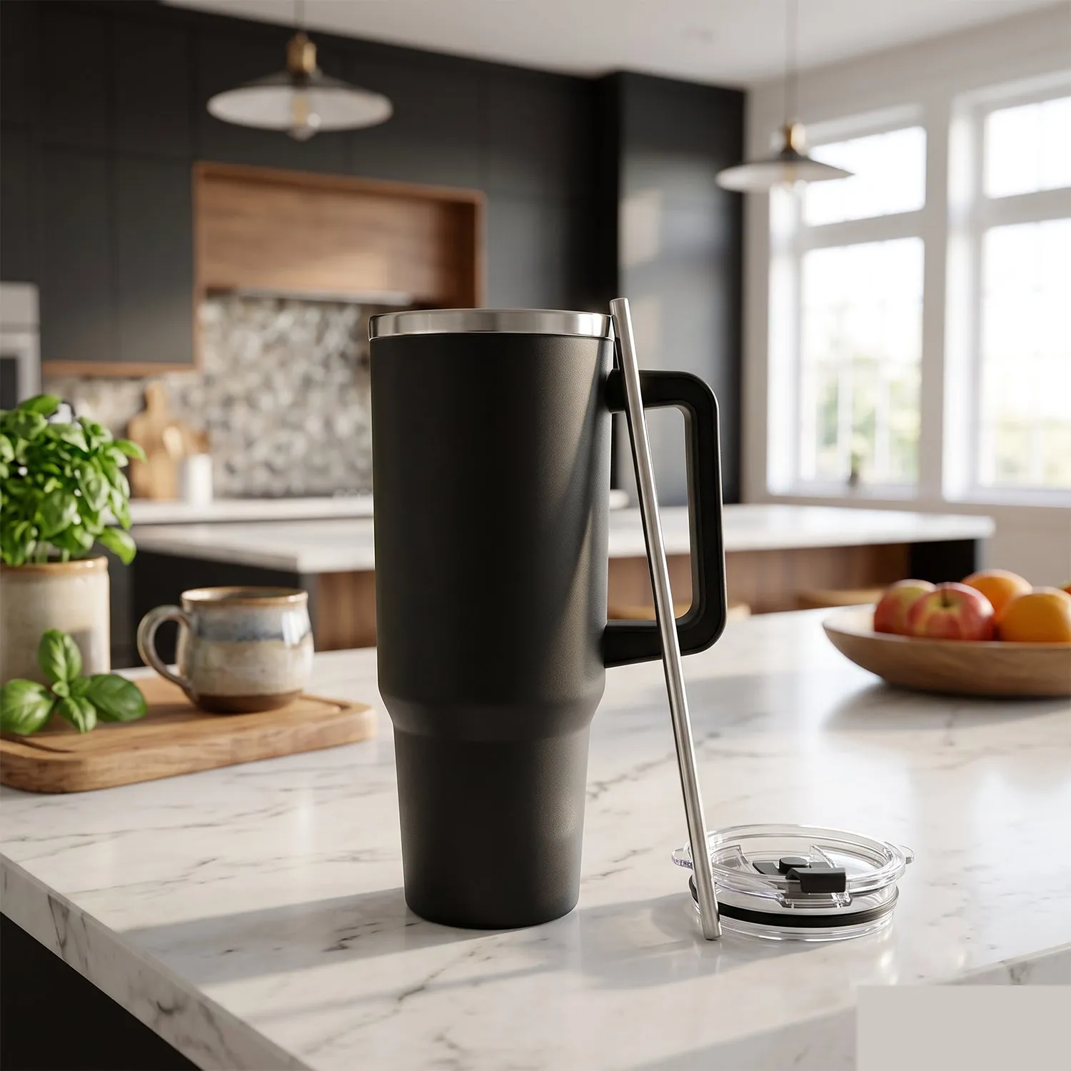 Konvex Hydra Insulated Travel Tumbler 1200 ML with Handle Straw Black (1 Pc) - Detailed Feature View 7