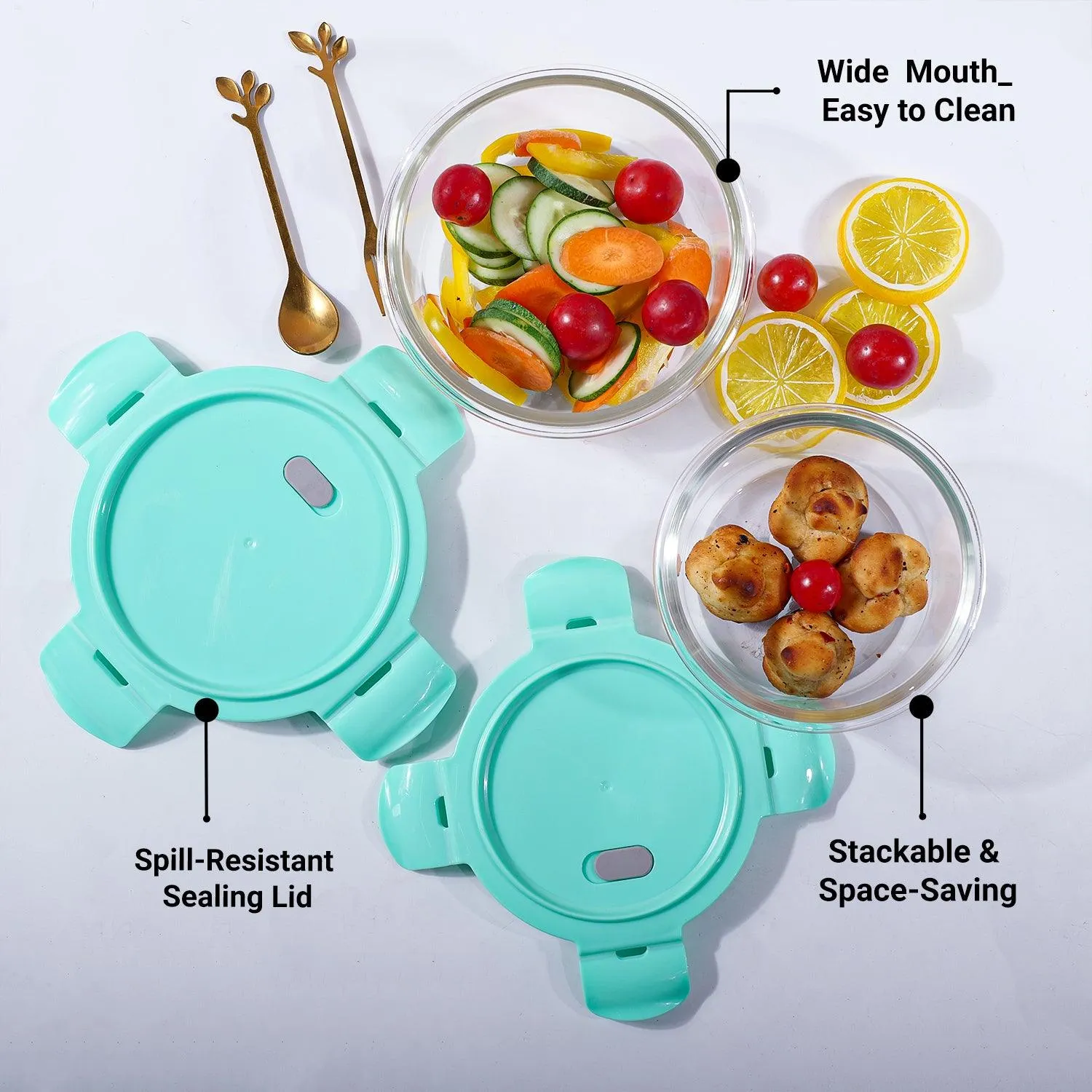 Premium Borosilicate Food Containers (Pack of 2 - 410ml & 570ml) Green Lid - Buy Online at Alikart