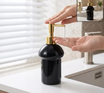 Black Glass Liquid Soap Dispenser Bottle with Gold Pump Refillable (1 Pc)