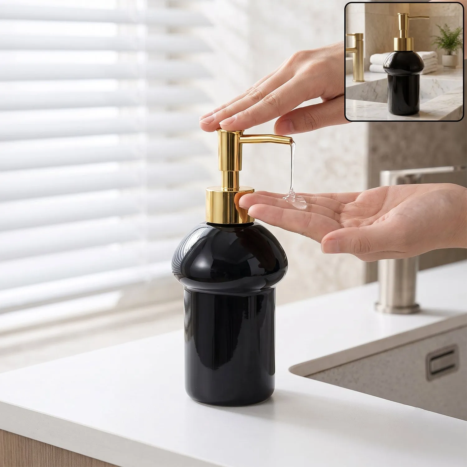 Premium Black Glass Liquid Soap Dispenser Bottle with Gold Pump Refillable (1 Pc) - Buy Online at Alikart