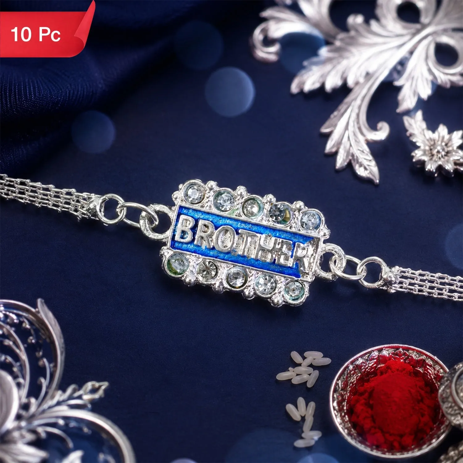 Premium Brother Nameplate Chain Style Stone Studded Designer Rakhi (10pcs) - Buy Online at Alikart