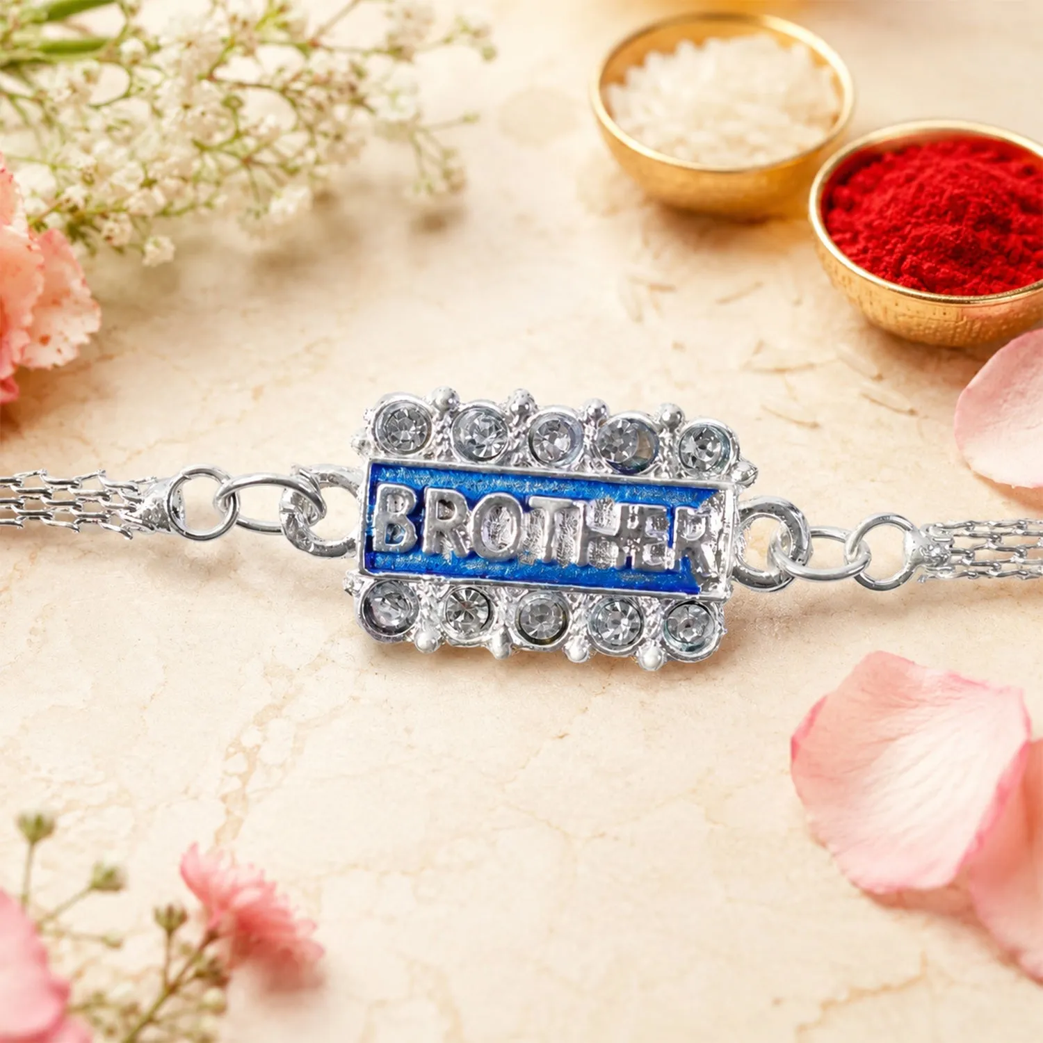 Premium Brother Nameplate Chain Style Stone Studded Designer Rakhi - Buy Online at Alikart