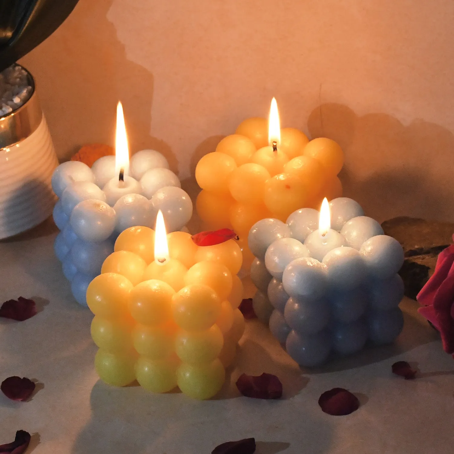 Cube Candles – Colorful Decorative Wax Set of 4 - Detailed Feature View 3
